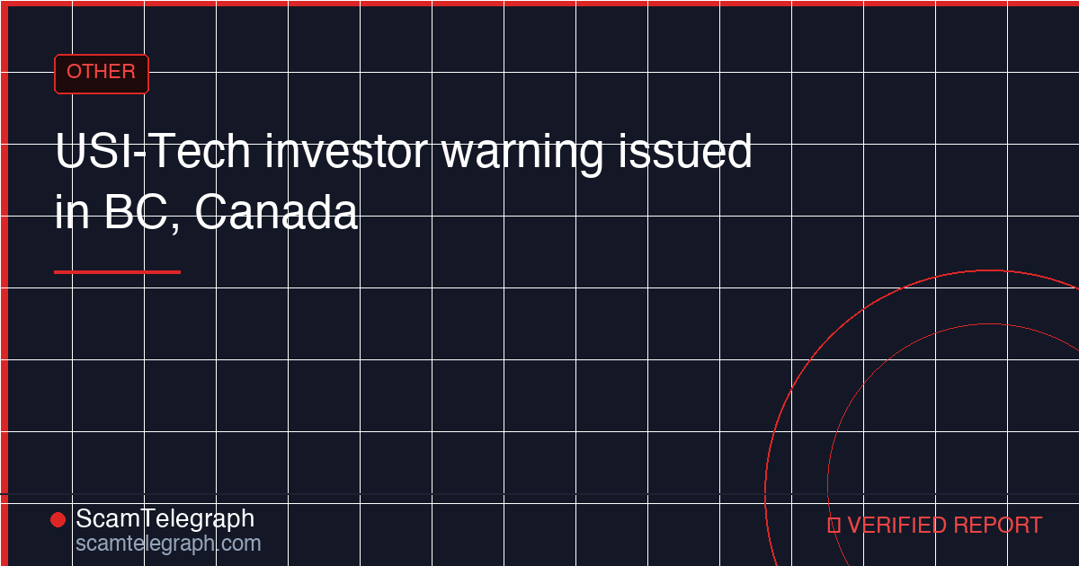 USI-Tech investor warning issued in BC, Canada