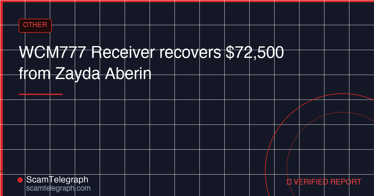 WCM777 Receiver recovers $72,500 from Zayda Aberin