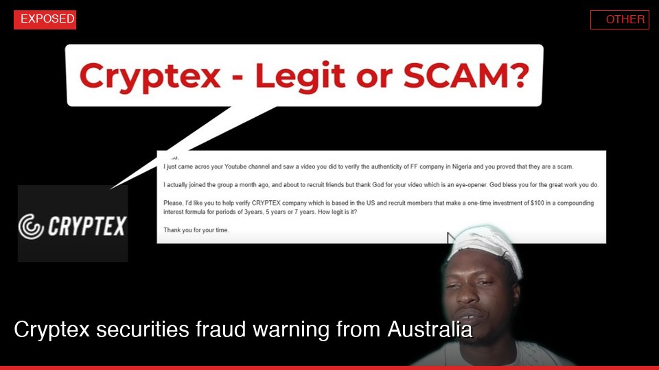 Cryptex securities fraud warning from Australia