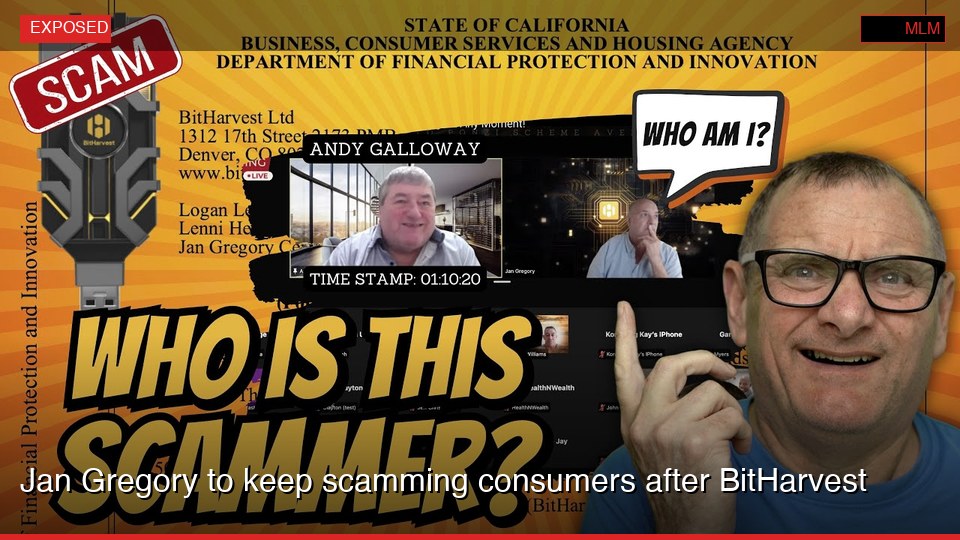 Jan Gregory to keep scamming consumers after BitHarvest