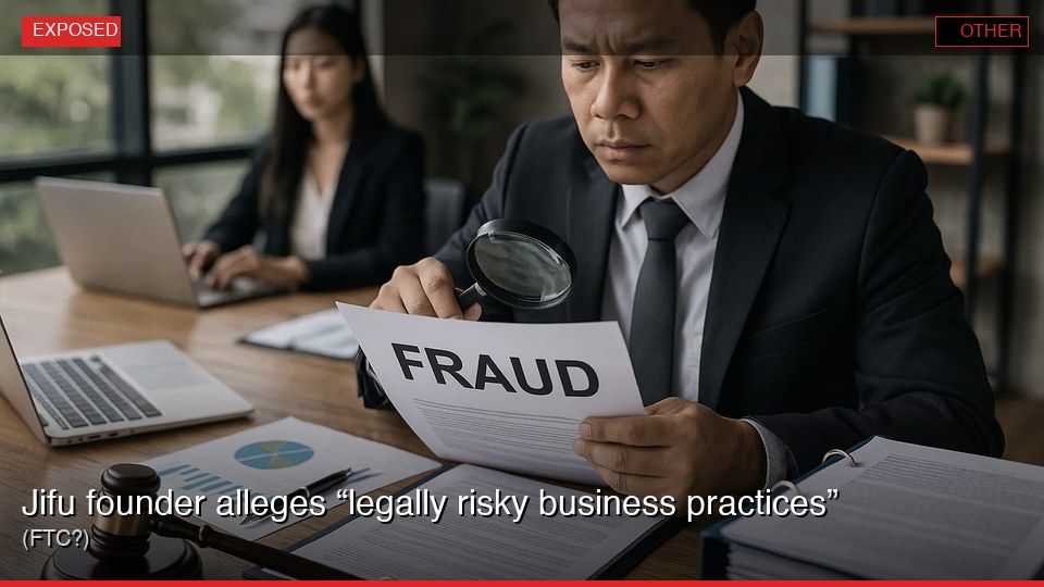 Jifu founder alleges “legally risky business practices” (FTC?)