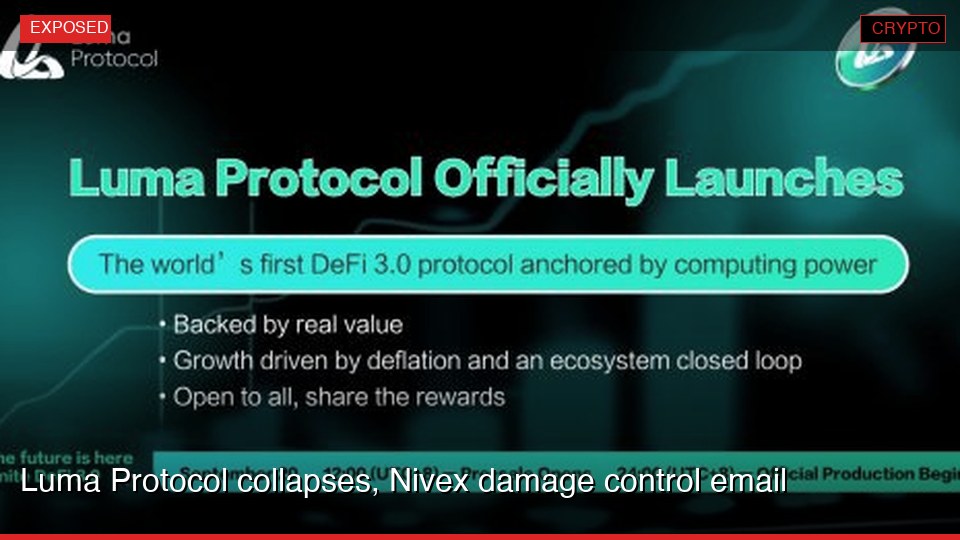 Luma Protocol collapses, Nivex damage control email