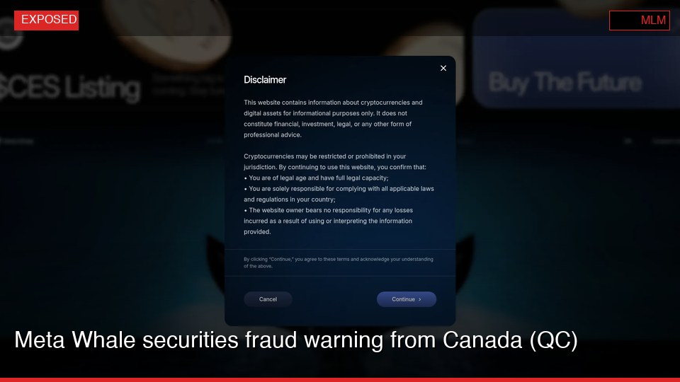 Meta Whale securities fraud warning from Canada (QC)
